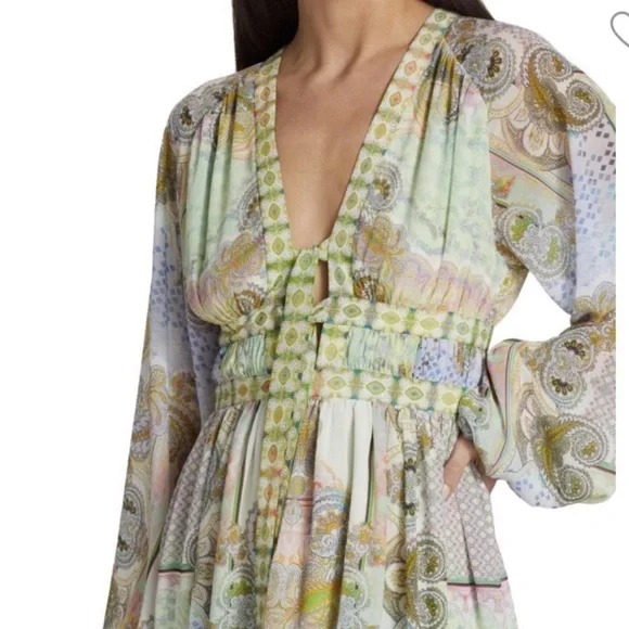 NWT Alexis Tessie Mini Dress In Rococco Pastel Paisley Chiffon Tie Front S - Picture 4 of 11